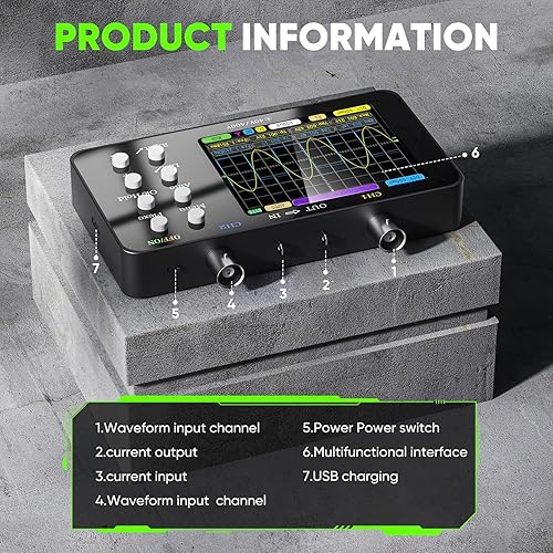 Dual-Channel 50 MSa/s Digital Oscilloscope: 10 MHz Bandwidth 2-in-1 Handheld Oscilloscope & Signal Generator — 3.2' LCD Display Auto/Normal/Single Trigger, Flexible Input Settings - Poueer