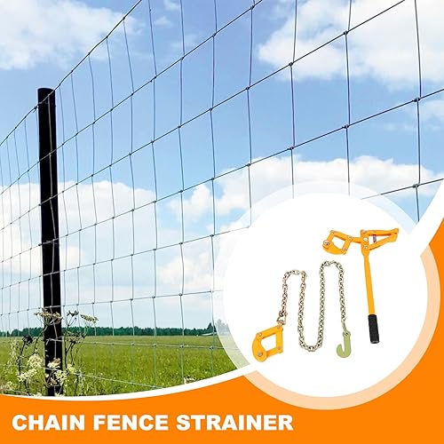 Chain Fence Strainer, Heavy Duty Fence Stretcher Tensioner, Capacity 2200lbs Steel Fence Repair Tool, Plain Barbed Woven Wire Stretcher Tool for Center & End Post Pull - Poueer