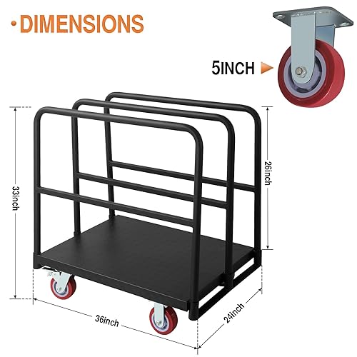 Steel Panel Truck Cart 2500 LBS, Heavy Duty Platform Truck Cart with 3 Side Handrails, Lumber Cart Drywall Cart Flatbed Cart with 4 Rubber Swivel Casters for Loading and Storage - Poueer