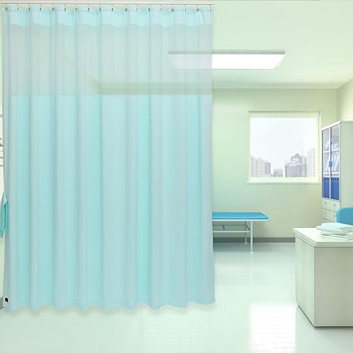 Medical Privacy Screen Office Showroom Curtains That Let Light In - Flame Retardant Hanging Room Divider Curtains - Meets for Fire Retardant Testing to NFPA-701-2019 (1 Panel, Lake Blue, 15x8ft) - Poueer