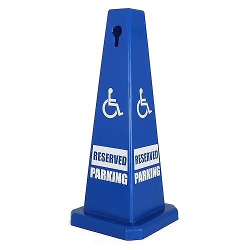 Handicap Parking Cones - 28' Blue Cones with Handicap Parking Signs - Parking Cones - Blue Safety Cones - Construction Cones - Street Cones (4 Pack, Handicap) - Poueer