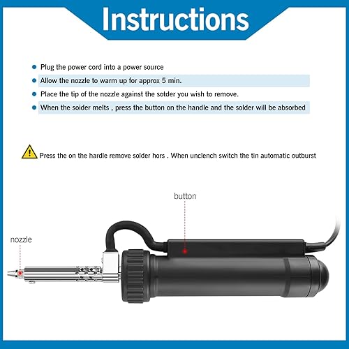 Solder sucker,Automatic Desoldering Pump Vacuum, Electric Solder Tin Sucker, Electric Desoldering Pump Automatic Vacuum Solder Sucker US Plug AC 110V 30W with 3 Soldering Suction Tips - Poueer