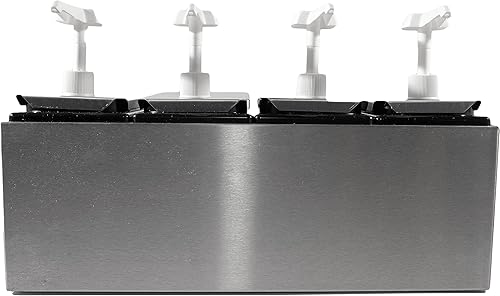 Carlisle FoodService Products Condiment Rail Condiment Center with 4 Standard Pumps for Gas Stations, Restaurants, and Fast Food Stainless Steel, 19.25 X 7.75 X 12.5 Inches, Silver - Poueer