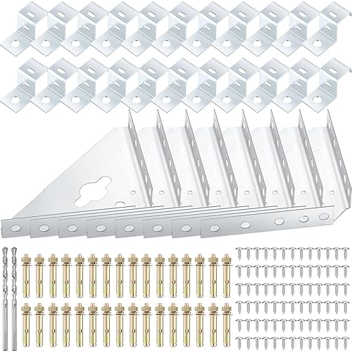 2 Sets 142 Pcs Shed Concrete Anchor Kit for Shed with 8 Pcs Steel Corner Gussets, 22 Pcs Hold Down Clips, 2 Pcs Drill Bit, 32 Pcs Bolt and 78 Pcs Screws for Garage Barn Foot Storage Shed - Poueer