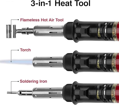 Master Appliance Ultratorch UT-100SiK Butane Powered Cordless Soldering Iron, Flameless Heat Tool for Wire Connectors and Pinpoint Butane Torch, 3 in 1 Tool with Metal Case - USA Company - Poueer