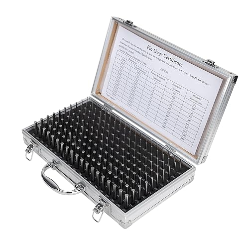 Pin Gauge Set, Pins Gage Tools Minus M1 with Aluminum Case for Carpenters 0.061' to 0.250' 190pcs Class ZZ Heat Treated 60-62 RC 2' Length Precision Machinist Gauges Steel - Poueer