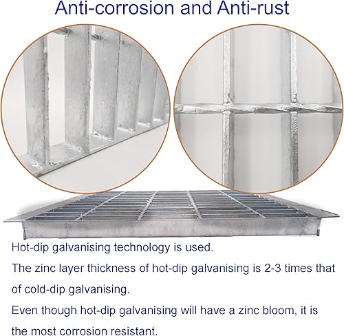 Galvanized Steel Drain Grate with Base, 16x16 Outdoor Drain Cover and Frame, B Class Sewer Grate with Lip, Durable Heavy Duty Channel Grate, Sliver Square Drainage Grate Driveway - Poueer