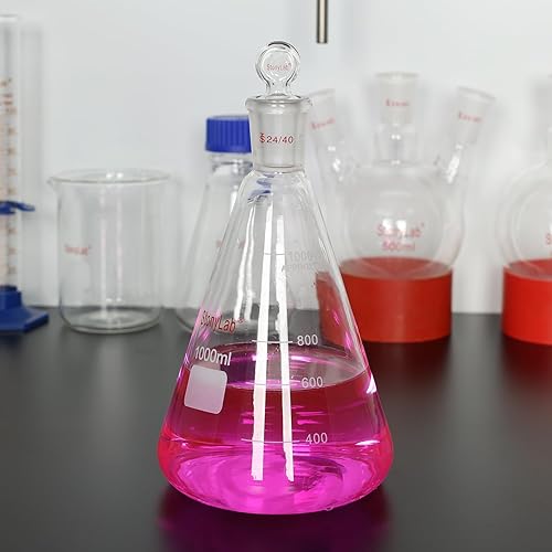 stonylab Bundle–2 Items: 500 ml Glass 24/40 Erlenmeyer Flask and Glass Penny Head Stopper - Poueer