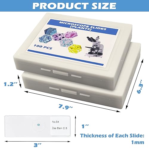 200 Packs Microscope Slides, 100 Plants & 100 Animal Tissues Includes Labels and Case for Biological Science Education - Poueer