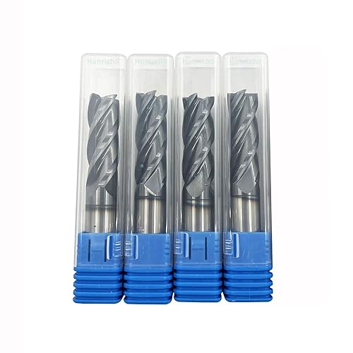 2PCS 1/2'' Carbide Square End Mill Bits Set, Milling Bits Cutter 1/2 Carbide End Mills for Alloy Steels/Hardened Steels, HRC 45 Deg Single End 4 Flute AlTiN Coating (2PCS 1/2in) - Poueer