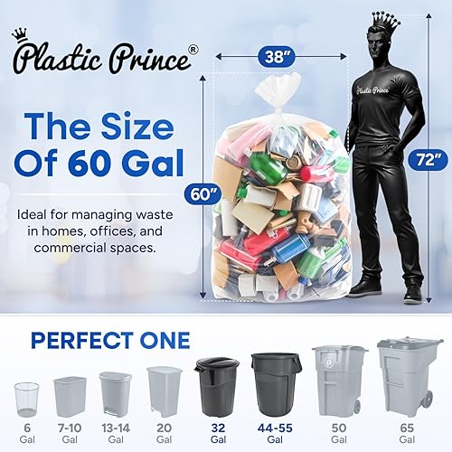 20-30 Gallon Trash Bags, Clear Trash Bags 30'W x 37'L, 8 Micron Clear Garbage Bags, 20-30 Gal High-Density Garbage Can Liners, Fits Square and Round Trash Cans, Pack of 500 - Poueer