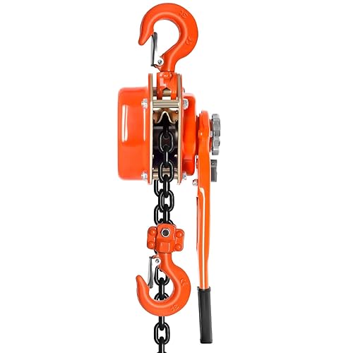 Vohala Manual Lever Hoist Come Along 3-2/1 TON 7716 LBS Capacity 10FT Lift 2 Heavy Duty Hooks Commercial Grade Steel for Lifting Pulling Construction Building Garages Warehouse Automotive Machinery - Poueer