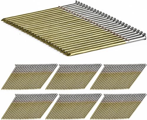 meite 28 Degree Framing Nails, Offset Round Head 2-3/8-Inch × .113-Inch Bright Coated Wire Weld Collated Nails Smooth Shank Framing Nails for Framing Nailer Gun (2,000 PCS) - Poueer