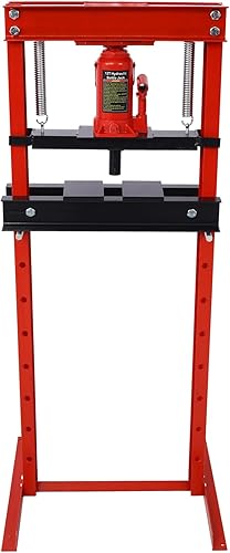 12 Ton Hydraulic Press, H-Frame Shop Press with Press Plates for Garage, Car Repair, Mechanical Workshops, Adjustable Working Table Height (Orange-12 Ton) - Poueer