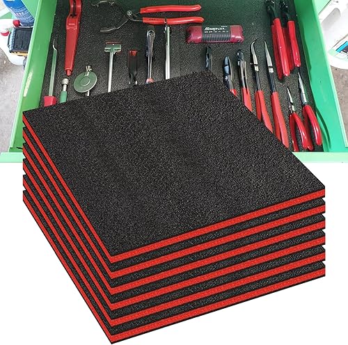 6 Pack Tool Box Foam,Foam Inserts for Cases, 24 x 24 x 1 InchTool Box Liner Polyethylene Tool Foams Sheets, Toolbox Kaizen Organizer and Storage Tool Shadow(Red, Black) - Poueer