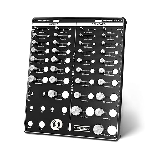 Thread Checker, 42 Nut and Bolt Identifier Gauge, Bolt Size and Thread Gauge, Thread Pitch Gauge, 19 Standard and 15 Metric Sizes Bolt Identifier Board with 8 Drill Bit Gauge (Red) - Poueer