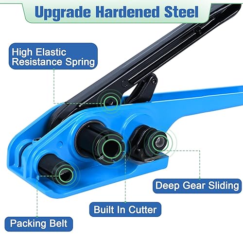 MYFAMIREA Heavy Duty Banding Strapping Kit with Tensioner Tool, 1/2' x 3500FT Polypropylene Plastic Packaging Strapping, 300 Metal Seals, Sealer Tool for Pallets, Logistics, Warehouse (Red) - Poueer