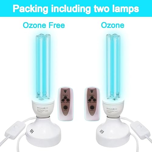 BAIMNOCM 50 Watt UV Light, UVC Germicidal Lamp with E26 Base and Remote Control, Home Disinfection Device UV Light Bulb for Basement/Bedroom/Kitchen, 2x25W Ultraviolet Light Lamp - Poueer