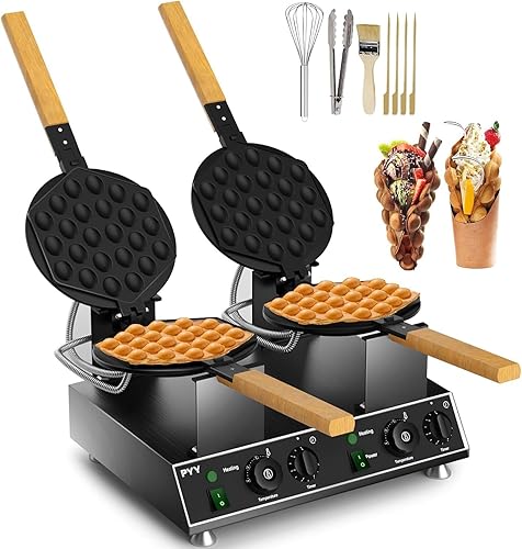 PYY Bubble Waffle Maker - Double 180° Rotate, Non-stick, 1500W, 110V, 50-250℃, Commercial & Home Use, Stainless Steel, Easy Clean - Poueer