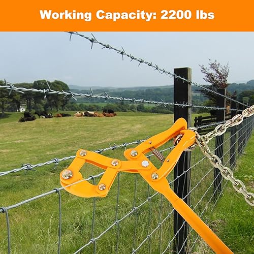 Chain Fence Strainer, Heavy Duty Fence Stretcher Tensioner, Capacity 2200lbs Steel Fence Repair Tool, Plain Barbed Woven Wire Stretcher Tool for Center & End Post Pull - Poueer