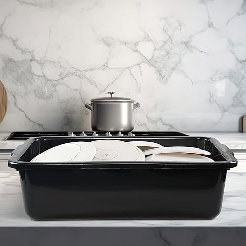 32 L Large Commercial Bus Box, 4-Pack Plastic Utility Bus Tub, Black - Poueer