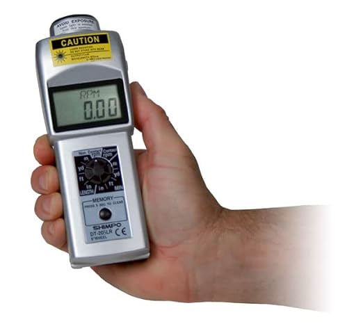 Shimpo DT-205LR Dual Contact/Non-Contact Handheld Tachometer with 6' Wheel, LCD Display, 6-99999rpm Range - Poueer