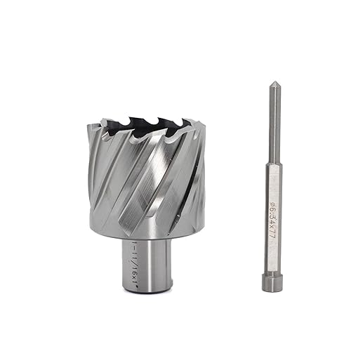 OSCARBIDE Annular Cutter 1-11/16 inch Cutting Diameter,1 inch Depth of Cut,3/4 inch Weldon Shank 2 Flat Mag Drill Bit with Pilot Pin for Magnetic Drill Press,1 Piece - Poueer