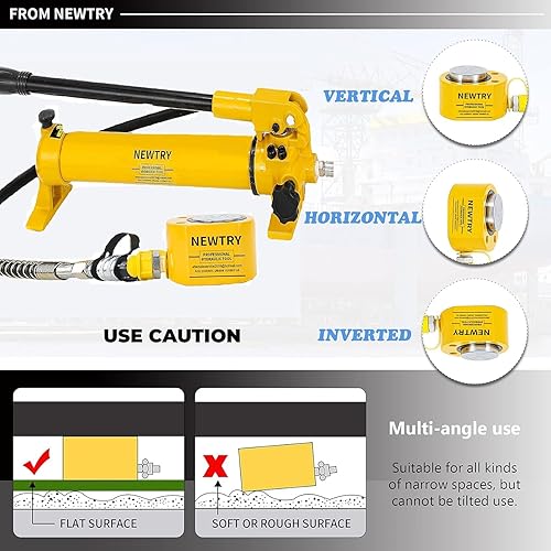 NEWTRY 20T Low Profile Hydraulic Jack Porta Power Kit + CP-180 Manual Hydraulic Hand Pump, Industrial Mini Hydraulic Cylinder, Stroke 0.47” - Poueer