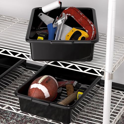 32 L Large Commercial Bus Box, 4-Pack Plastic Utility Bus Tub, Black - Poueer
