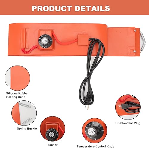 55-Gallon Drum Pail Heater Pad - YSJWAER Electric Silicone Barrel Heat Pad Band Warmer Kit 150℃ 5inch - Poueer
