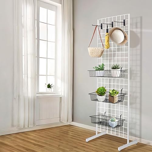 6' x 2' Grid Panel Tower with T Base and Footbeds, White Finish - Poueer