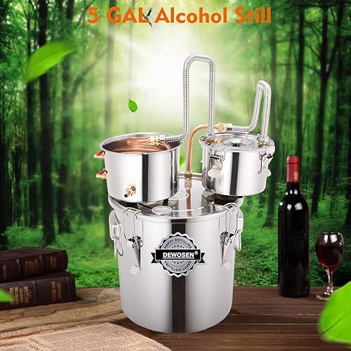 Alcohol Still 8 Gallon 2 Pots Shine Still Distillery Kit for Alcohol Stainless Steel Copper Tube Complete with Water Pump Metal Thermometer Airlock Brew Bag Proof Alcoholmeter Test Kit - Poueer