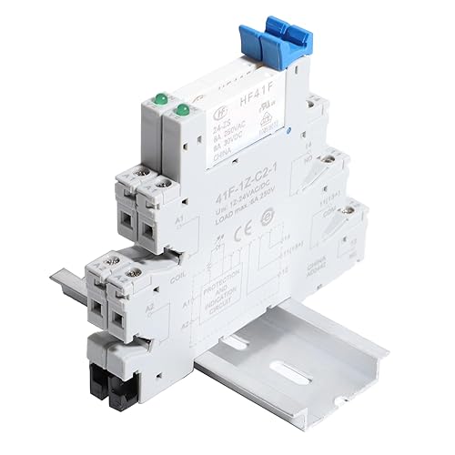 10Pcs Relay Electromagnetic Power Relay Miniature 24V Coil DC/AC Signal PLC HF41F/24-ZS 1NO 1NC 6Amp SPDT Jumper Separator Din Rail Power DC 5 Pin 6A LED Indicator Socket Base DIN - Poueer