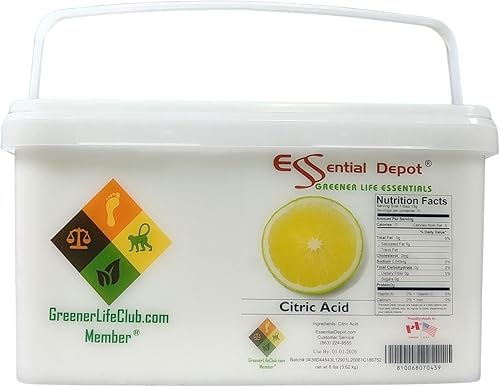 Essential Depot Citric Acid - 8 lbs Shipped in Square Safety Sealed PP Pail with a resealable lid and Removable Handle. - Poueer