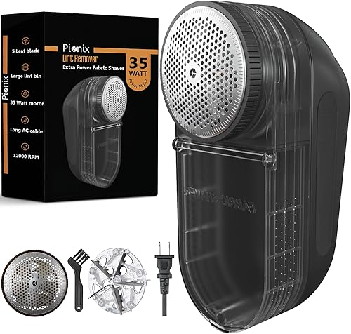 Pionix Extra Power Fabric Shaver - 35W Electric Lint Remover for Clothes/Upholstery/Furniture/Couch - Speed of 12000 RPM - Heavy Duty Sweater Shavers to Remove Pilling - Large Fuzz Remover - Poueer