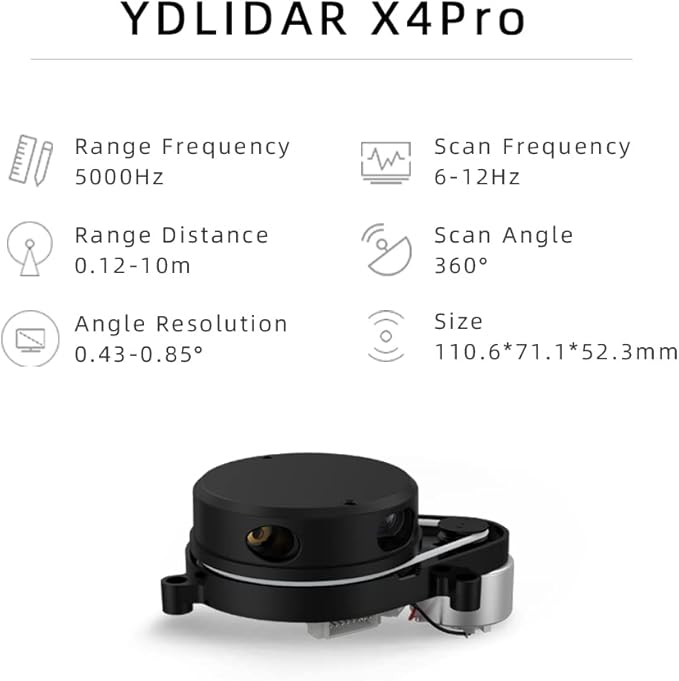 youyeetoo YDLIDAR X4 Pro 360 Degree, 2D Laser Range Lidar Scanner, Triangular Ranging 10 Meters Scanning Radius, for Arduino Raspberry pi Obstacle Avoidance and Navigation of Robots - Poueer