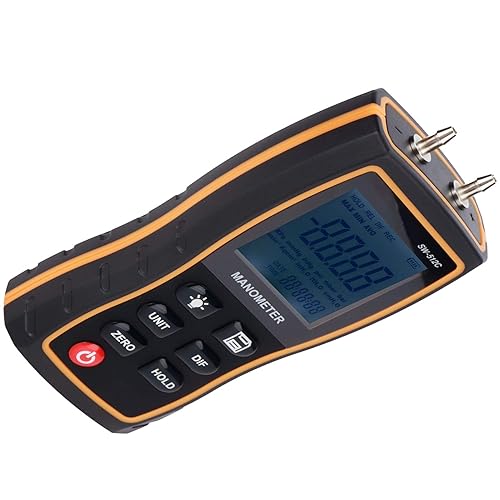 Digital Differential Manometer, Dual Port Pressure Gauge Handheld Air Gas Pressure Gauge Meter 103.42KPA - Poueer