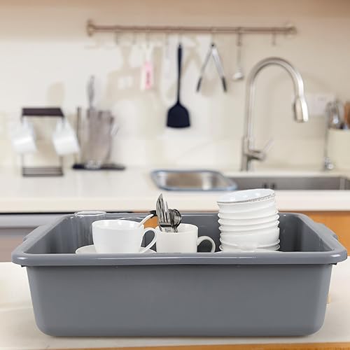 32 L Large Bus Tubs, Plastic Commercial Utility Bus Box, Gray, 4-Pack - Poueer