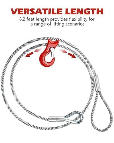 12FT Single Leg Wire Rope Sling 1.6t/3500Lbs Rated Load, 12 Feet Length, 1/2' Diameter, with 3/8' - 1/2' Sliding Choker Hook WLL 1.6t - Poueer