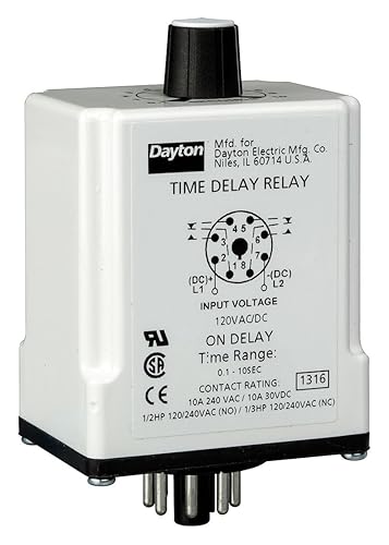Dayton 1EGB8 Time Delay Relay, 120Vac, 10A, Dpdt, 9 Sec. - Poueer