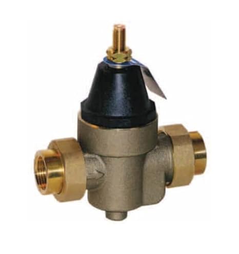Watts LFN45B Series 3/4' Lead-Free Cast Copper Silicon Alloy Water Pressure Reducing Valve, Double Union Solder Inlet and Outlet, Elastomer Disc, Adjustable Pressure 25 to 75 psi, Maximum 400 psi - Poueer