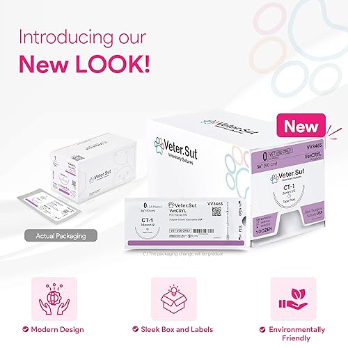 VeterSut CHROMIC Gut Absorbable Surgical Suture USP Size 2-0, (FS-1) 3/8 24mm Reverse Cutting Needle, 28 Inches (70 cm), 12 Count, Veterinary Use - Poueer