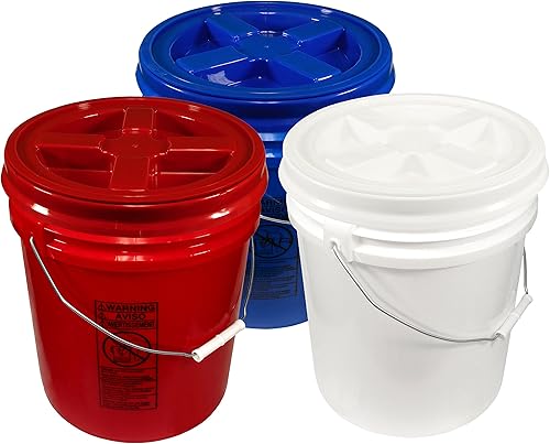 Patriot Pails, 5 Gallon Buckets with Matching Gamma Seal Lids (3 Pack) - Poueer