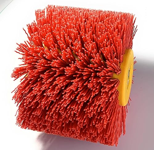 Signi Abrasive nylon bristle Burnishing Brush Drum Drawing Wheel for polishing wood (240 grit red) - Poueer
