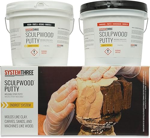 System Three SculpWood Putty Epoxy Filler Putty, 2 Gal, Brown - Poueer