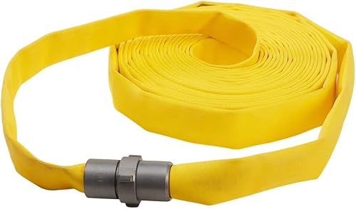 Fire Hose - 1' x 50' Lay Flat Water Hose - Made in the USA - Yellow Forestry Firefighter Hose - NPSH Couplings - Poueer