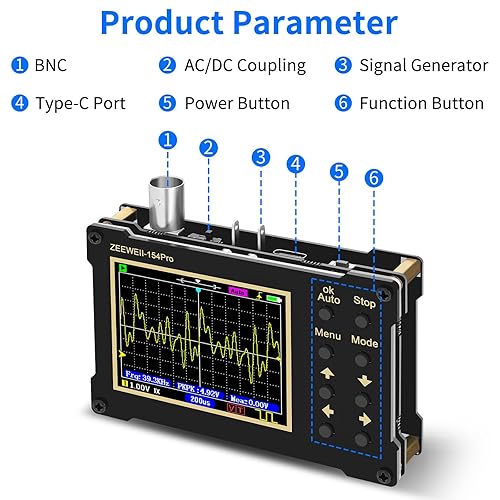 LCD Handheld Digital Oscilloscope Kit - 2.4'TFT Mini Automotive Oscilloscope Signal Generator Frequency 500Khz Portable Oscilloscope 40Ms/s Sampling Rate, 18MHz Bandwidth, Sensitivity 20mV/Div-10V/Div - Poueer