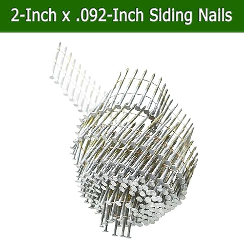 marddpair 1-3/4-Inch x .092-Inch Siding Nails 15-Degree Collated Wire Coil Full RoundHead Ring Shank Hot-Dipped Galvanized 3600 Count for Rough Nailing of Lathing and Sheathing Materials - Poueer