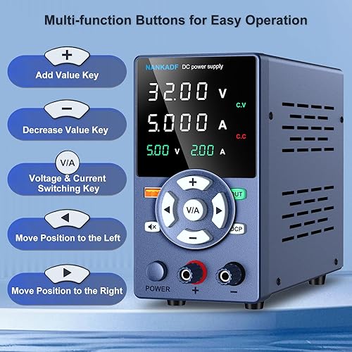 DC Power Supply, Variable Power Supply with Output Button, USB Fast Charging Port, Bench Power Supply with OCP Short Circuit Alarm, USB Output Current Display, Mute Mode (30V 5A) - Poueer