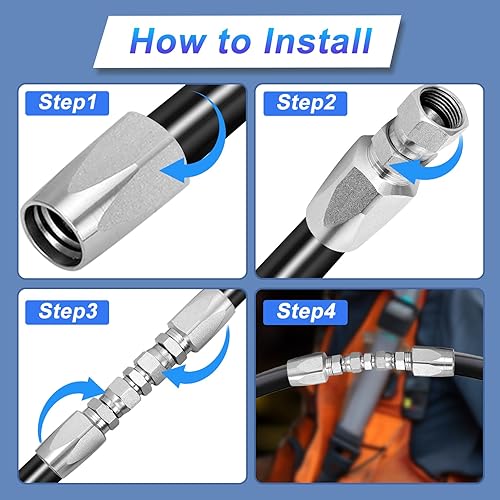 4pcs Reusable Hydraulic Hose Repair Kit,1/4',3/8',1/2' Inner Diameter Compatible with SAE 100R1 1-wire and SAE 100R2 R16 R17 R19 2-wire Hydraulic Hoses,Quick Repair of Various Hydraulic Hose Failures - Poueer